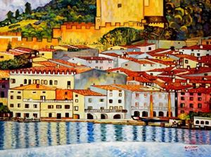 Afbeelding van Gustav Klimt - Malcesine am Gardasee k92486 90x120cm Ölbild handgemalt