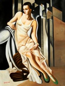 Afbeelding van Homage of T. de Lempicka - Portrait der Madame Allan Bott k92540 90x120cm Ölbild handgemalt