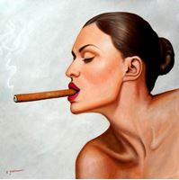 Εικόνα της Modern Art - Frau mit Cohiba Zigarre m92418 120x120cm exquisites Ölgemälde