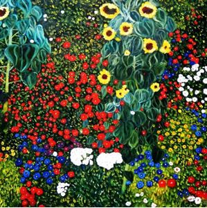 Resim Gustav Klimt - Garten mit Sonnenblume m92421 120x120cm exzellentes Ölgemälde