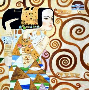 Picture of Gustav Klimt - Die Erwartung m92423 120x120cm exquisites Ölgemälde