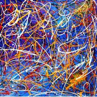 Afbeelding van Homage of Pollock - Blaue Lagune m92425 120x120cm abstraktes Ölbild