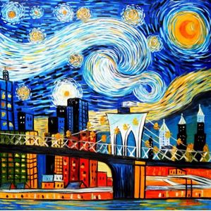 Image de Vincent van Gogh - Homage New Yorker Sternennacht m92426 120x120cm Ölgemälde handgemalt