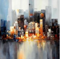 Изображение Abstrakt New York Manhattan Skyline bei Nacht m92430 120x120cm Gemälde handgemalt