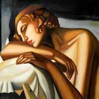 Afbeelding van Homage of Tamara de Lempicka - Die Schläferin II m92541 120x120cm Art Deco Ölbild handgemalt