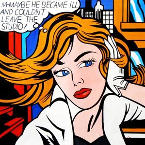 Afbeelding van Homage to Roy Lichtenstein - Maybe Pop Art m92545 120x120cm Ölbild handgemalt