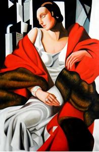 Afbeelding van Homage to T. de Lempicka - Portrait der Madame Boucard p92452 120x180cm Art Deco Ölgemälde handgemalt