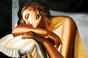 Afbeelding van Homage of Tamara de Lempicka - Die Schläferin II p92547 120x180cm Art Deco Ölbild handgemalt