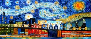 Bild von Vincent van Gogh - Homage New Yorker Sternennacht t92441 75x180cm Ölgemälde handgemalt
